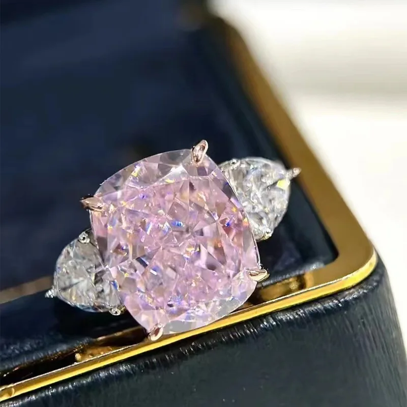Luxury white gold solid platinum PT950 imported high carbon diamond ring with diamond 8*10mm pink diamond fashion OL ring