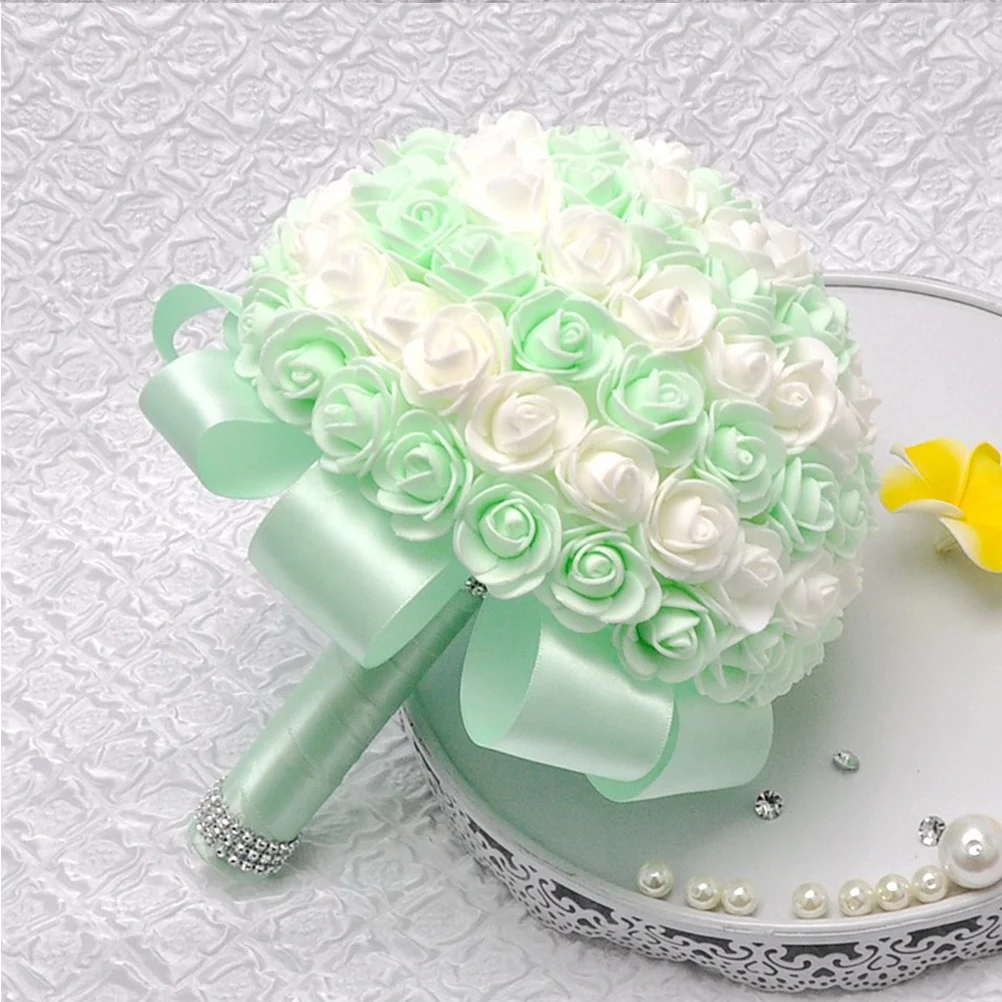 

1Pcs Hand Tied Rose Bouquet Artificial Bridal Lifelike Pe Roses Wedding Decoration for Bride Green Bride Flower Bouquet