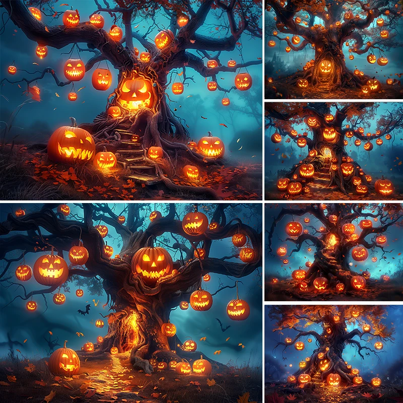 

LS Halloween Backdrops Kids Photgrpahy Adult Child Photocall Props Pumpkin Lanterns Witches Ball Decor Festival Background