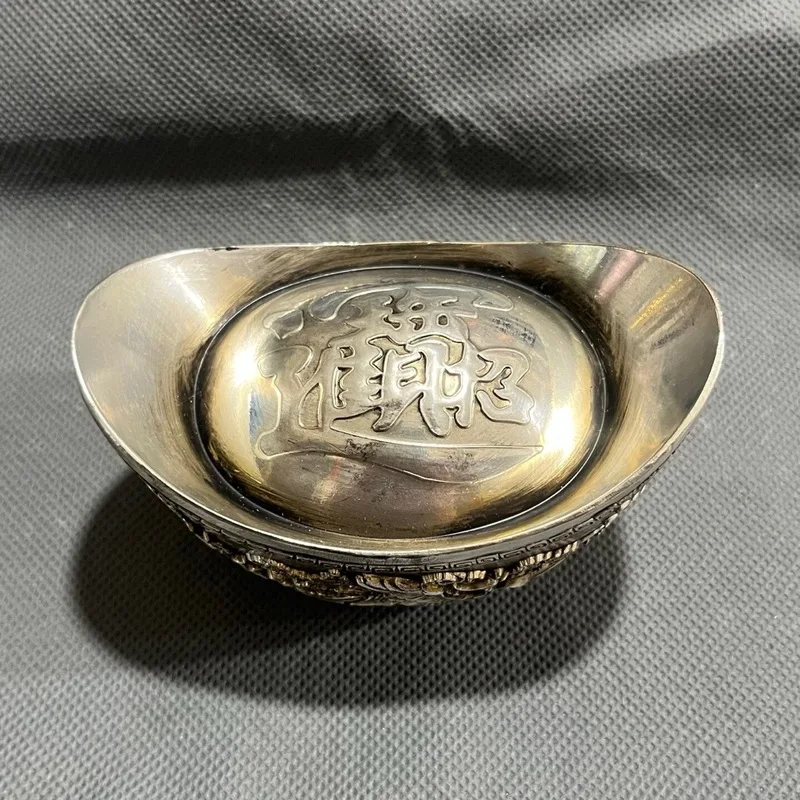 Antiqued silver brass artifact, solid copper ornament, home-style craft ingot desktop decoration