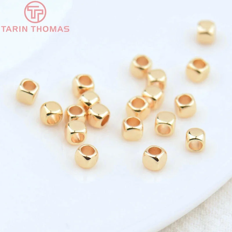 (2920)20PCS 3x2.5MM 4x4MM 24K Gold Color Plated Brass Square Spacer Beads High Quality Diy Jewelry Accessories