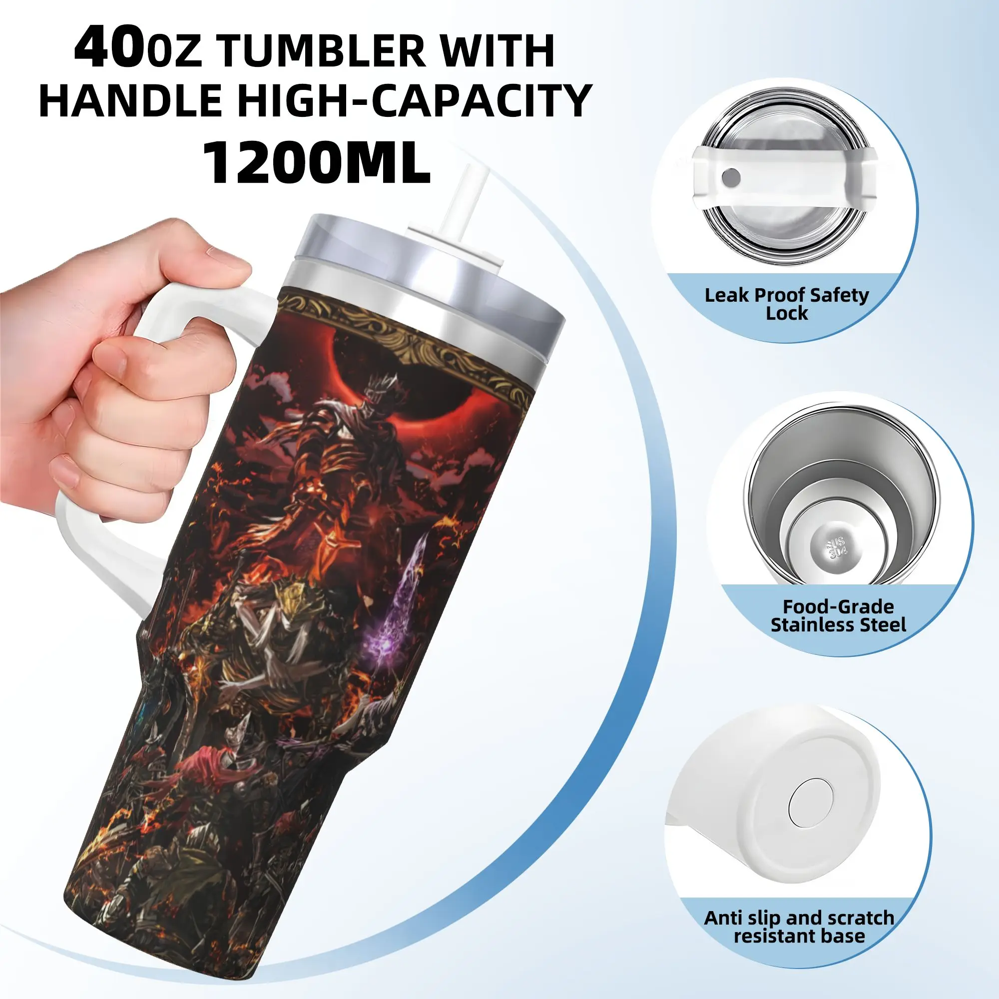 Elden Ring Stainless Steel Tumbler  Driving Thermal Cups With Straws and Lid 40oz Mugs Cup Cold and Hot Water Bottle view 3