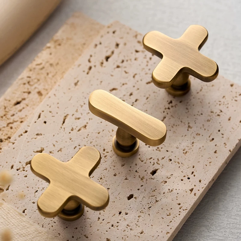 Creative Retro Plus Minus Solid Brass Handles Wardrobe Shoe Cabinet Small Knobs Antique Bronze Single Hole Cabinet Door Pulls