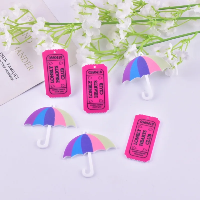 10pcs/pack Fashion Lonely Heart Club Brand Umbrella Acrylic Charms for Women Earring Necklace Jewelry DIY Making