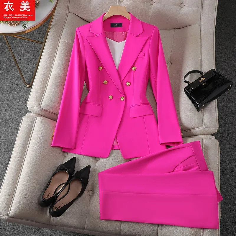 Pink Suit Set Women's Professional Fashion Casual Workwear Spring Autumn New Style Elegant Goddess Leisure Polyester