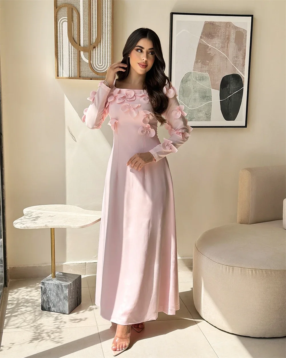 Saudi Arabia Formal Dress Evening Dearin Ye Square Collar A-line Floor Length Skirts Flower Bespoke Occasion Dresses Prom Gown