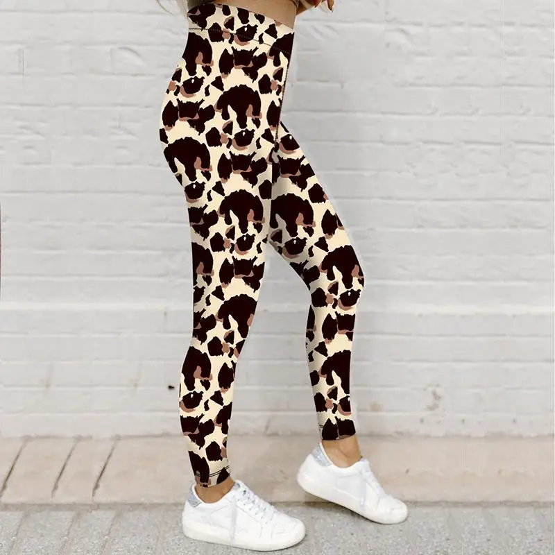

Брюки с высокой талией и принтом, облегающие спортивные длинные брюки, тонкие осенние сезонные женские брюки из полиэстера