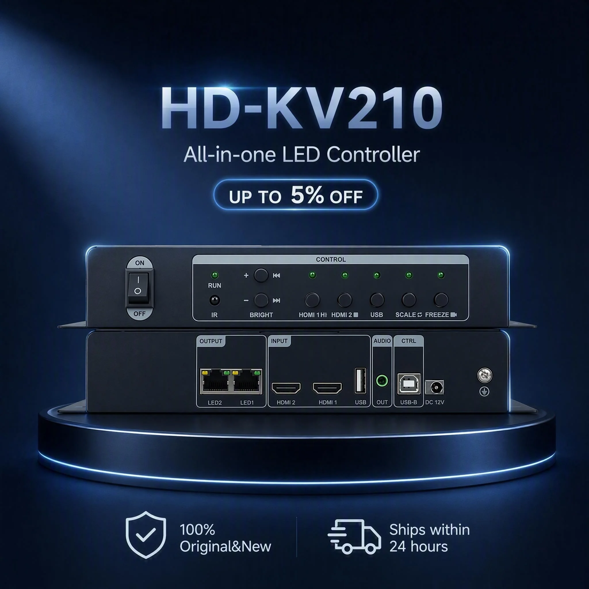 HUIDU HD-KV210 Three in One LED Controller Support 1.3 Million Pixels with 2 Output Ports LED Video Processor for LED Display