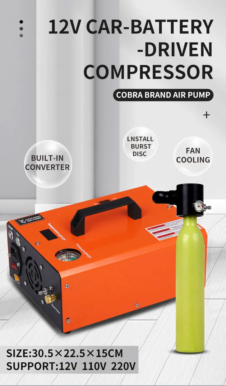 4500Psi 300Bar 220V PCP Air Compressor Pneumatic Rifles High Pressure 12V Vehicle Mounted Pump 30MPA Scuba Diving Shooting
