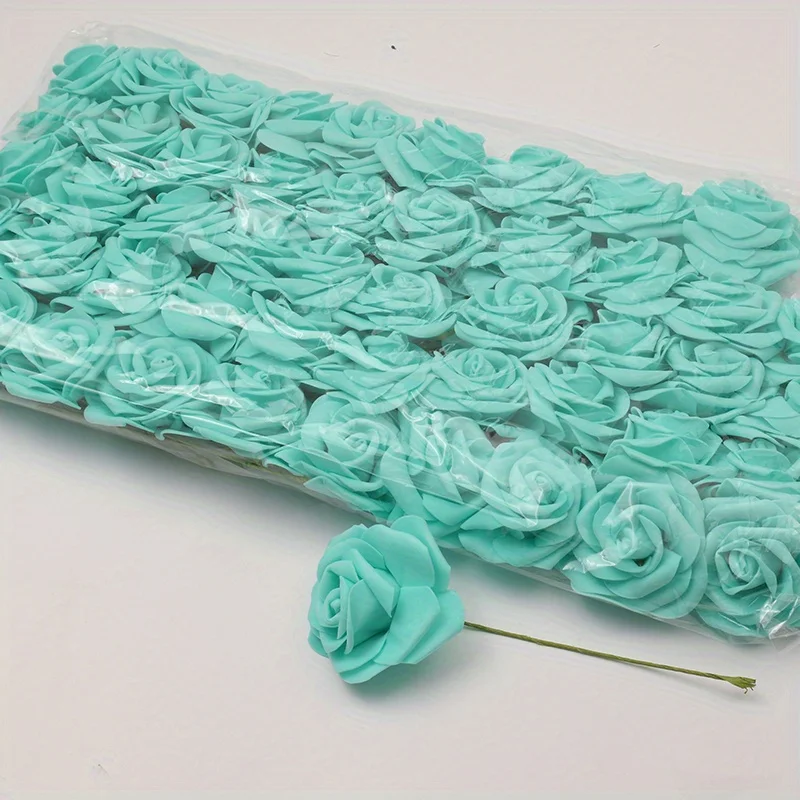 50 teile/paket Weiß PE Rose Künstliche Blume Kopf Mit Stiel DIY Bouquet Hochzeit Party Dekoration Sammelalbum Liefert