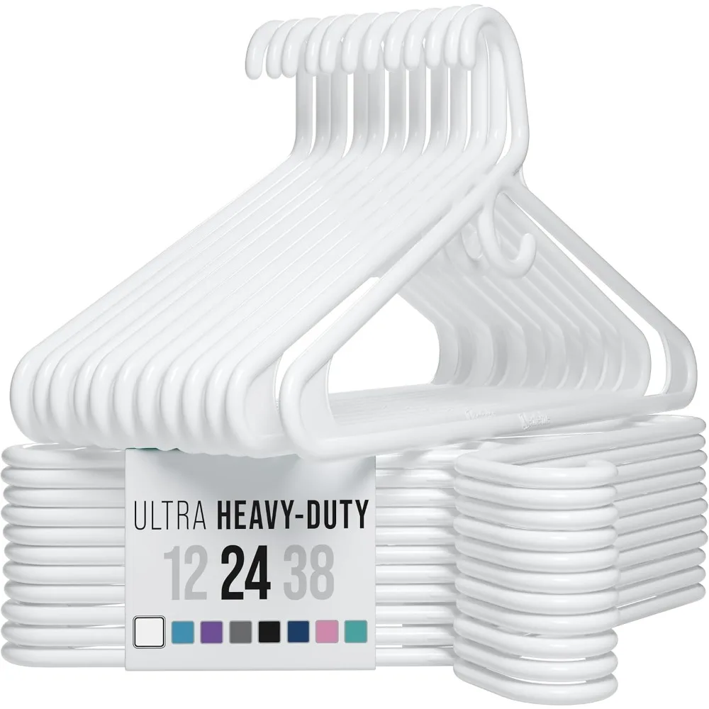 

Heavy Duty White Plastic Hangers 24 Pack for Coats Jackets Jeans Suits Closet Essentials