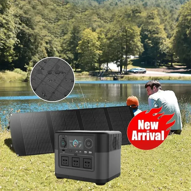 Backups Power Generator 1200w LiFePO4 Battery With Usb Dc Output Portable Power Station with Foldable Solar Panel Charger