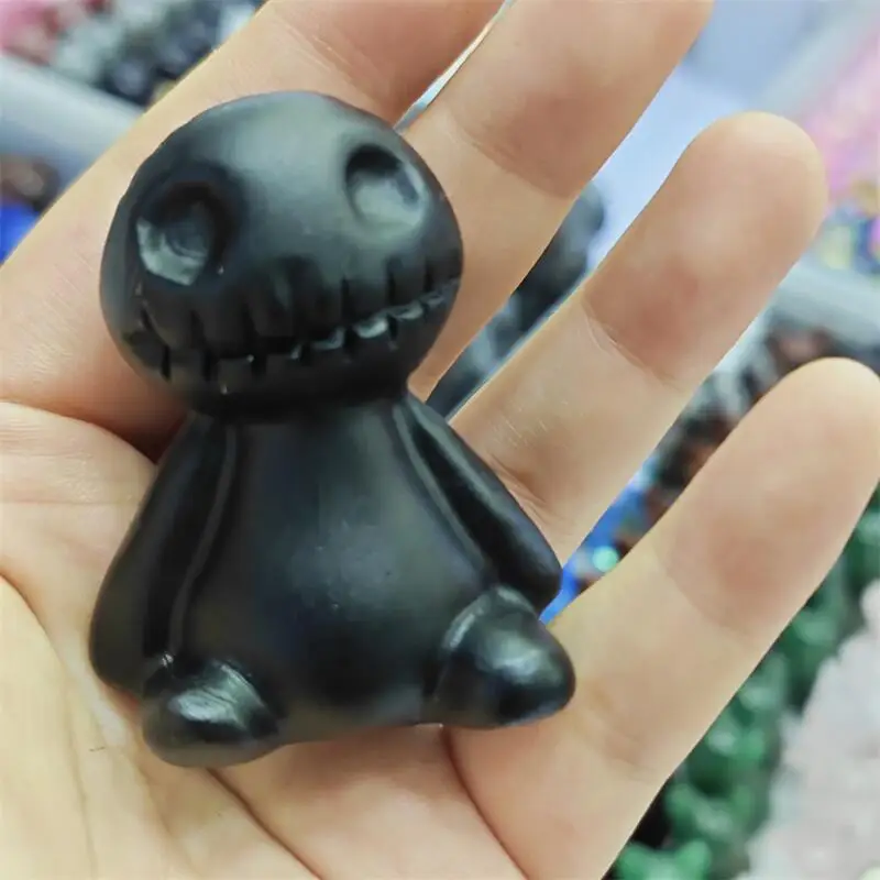 2inch Natural Black Obsidian And Yooperlite Ghost Doll Carving Witchcraft Ornaments Home Decoration Accessories Room Decor Gift