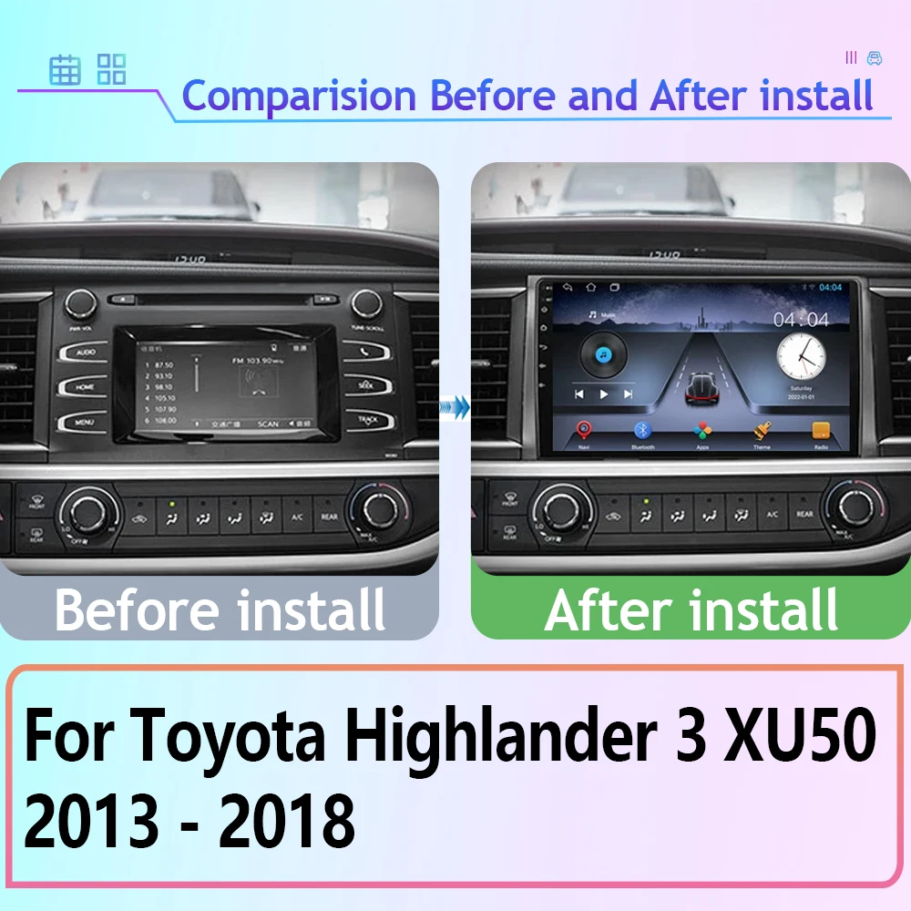 Android Auto For Toyota Highlander 3 XU50 2013 - 2018 Car Radio  Navigation GPS Multimedia Video Stereo Player 5G Wifi No 2din