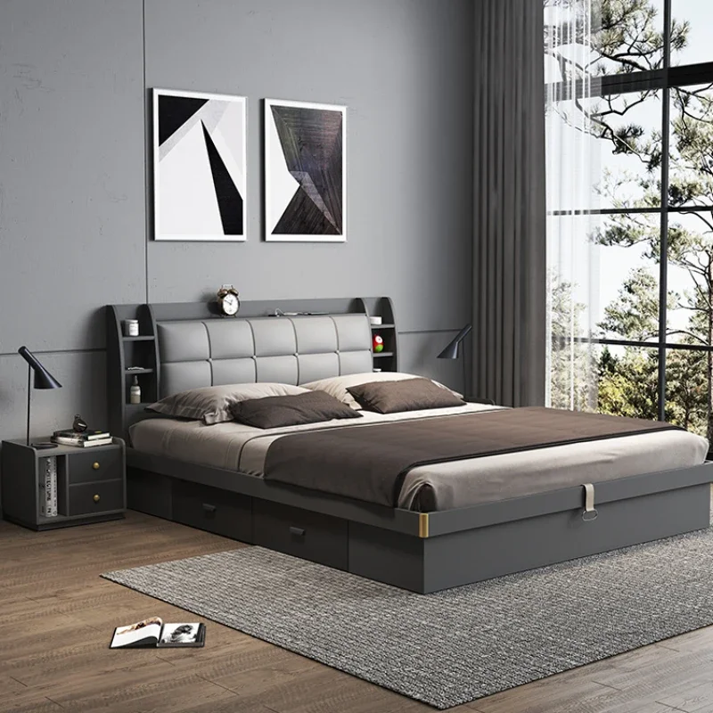 현대 집 간단한 더블 침대 프레임 스토리지 다다미 이탈리아 성인 침대 라이트 럭셔리 Camas De Dormitorio 가구 홈