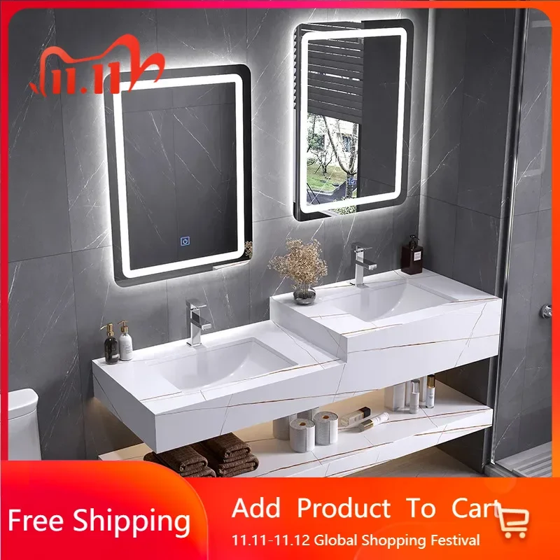 

Luxury Modern Bathroom Cabinets Smart Mirror Slate Ceramic Double Washbasin Bathroom Organizer Archivadores Trendy Furniture