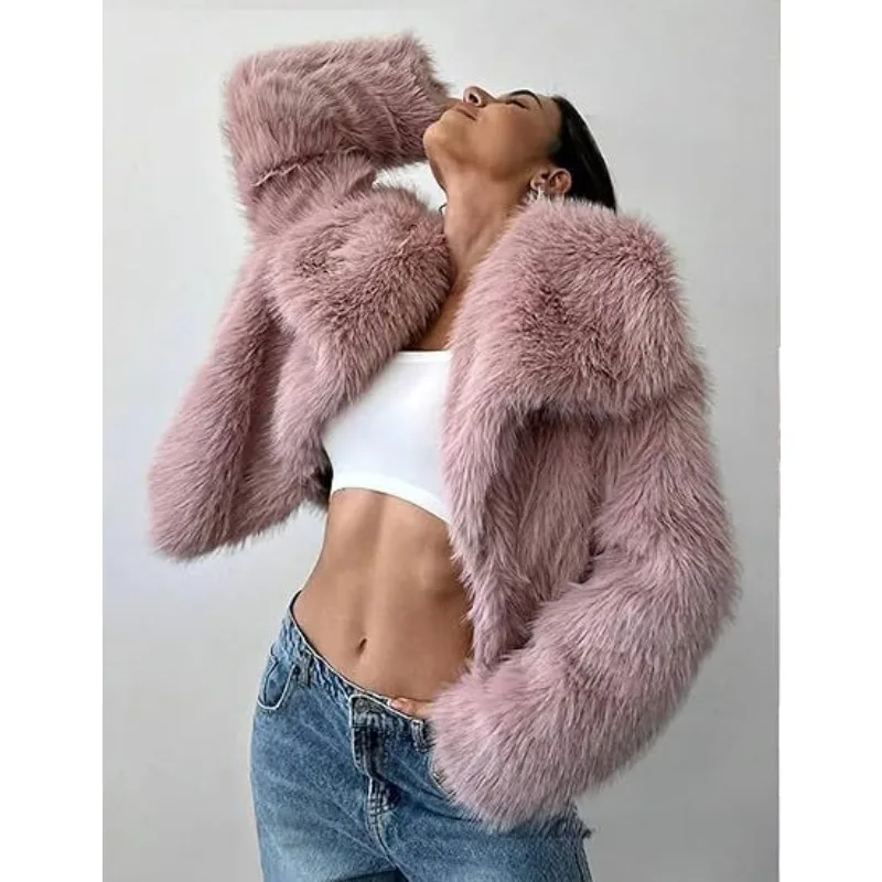 Europe, America Autumn and Winter New Fur Jacket Large Size Women's Top Anti-fox Hair Lapel Short Imitation Fur Temperament Coat