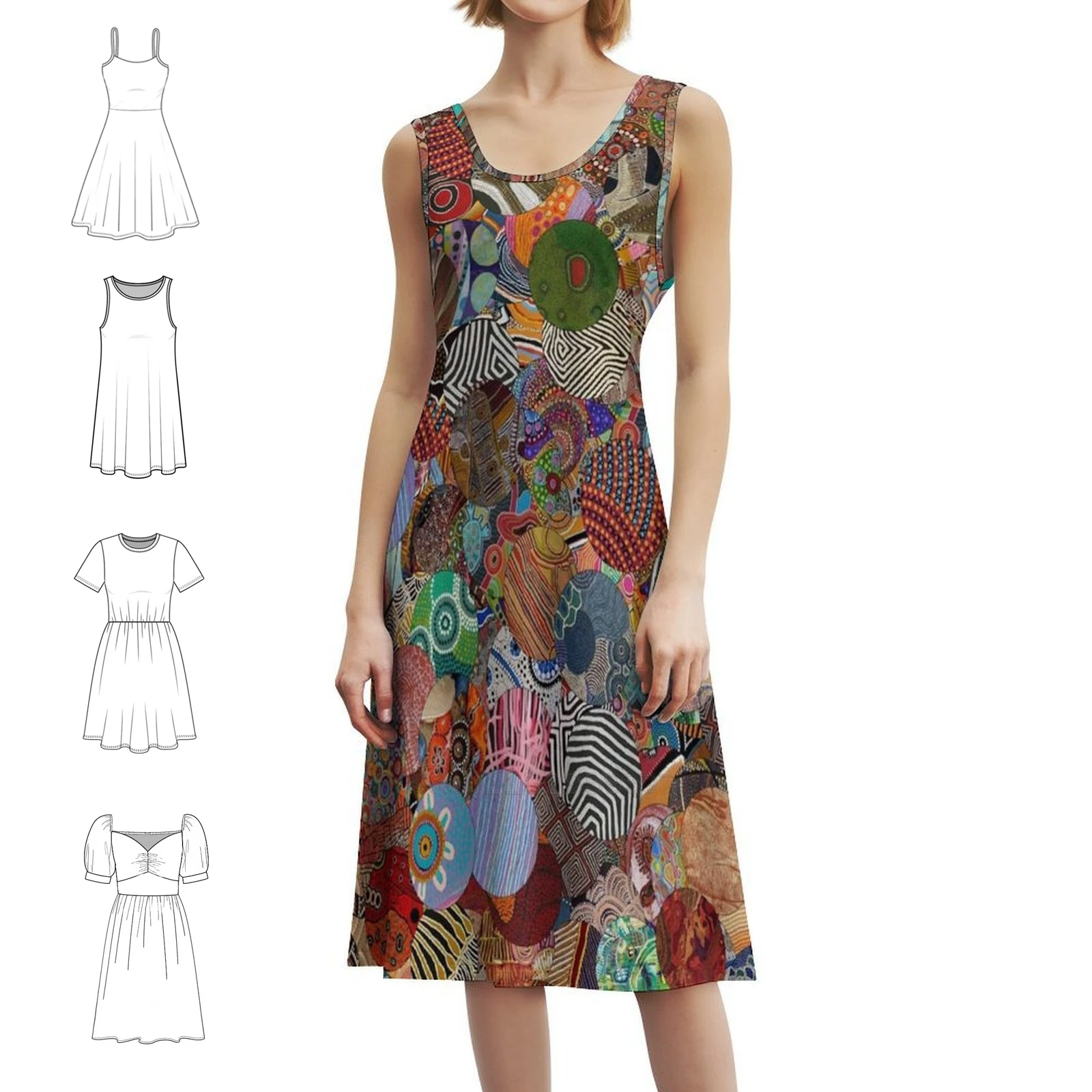 فستان ذو فتحة عنق على شكل قلب من الفن الأسترالي الأصلي فستان حفلات صيفي أنيق للنساء السكان الأصليين الأستراليين #1