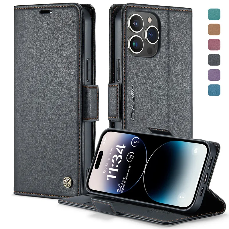 

Luxury Leather Wallet Card Phone Case for iPhone 15 14 Plus 13 12 11 Pro X XR XS Max SE 2022 8 7 6 6S Magnetic Flip Stand Cover