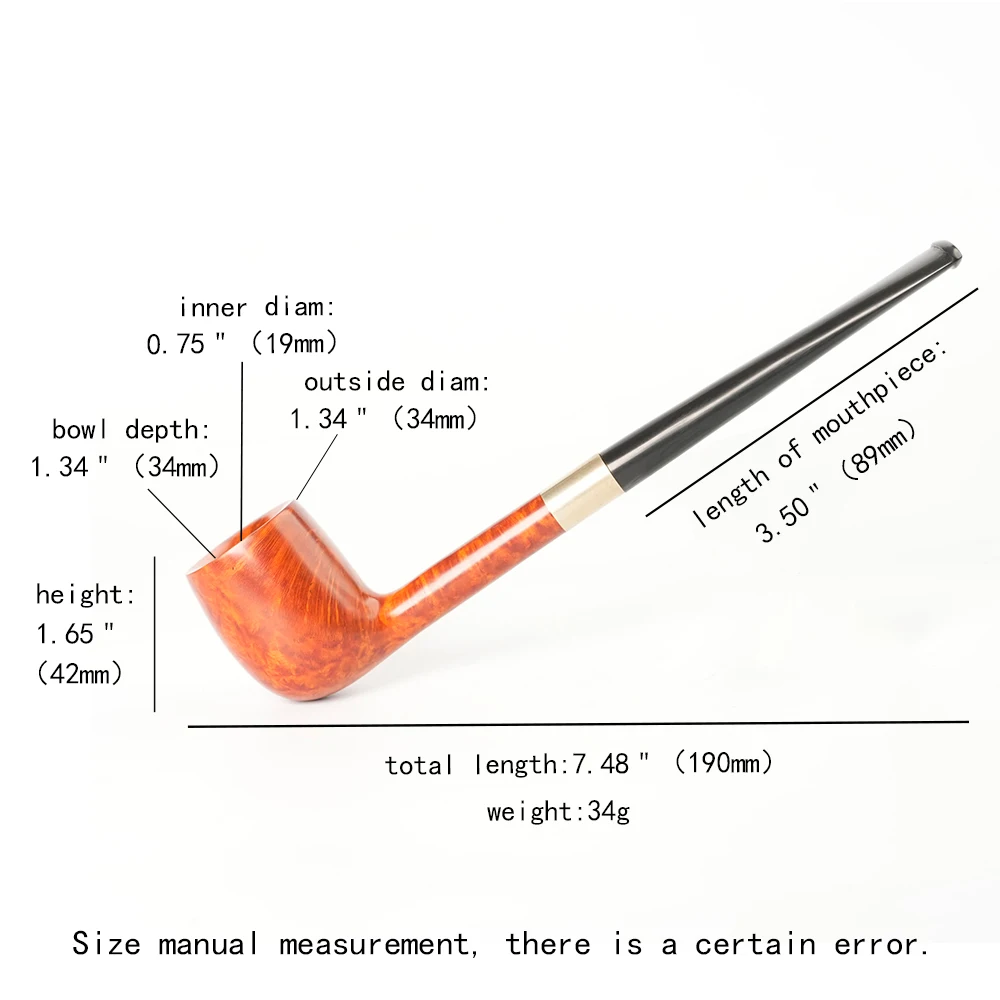 Long handle briar tobacco pipe straight handle billiard pipe 3mm pipe channel Father's gift length 190mm vulcanized rubber mouth