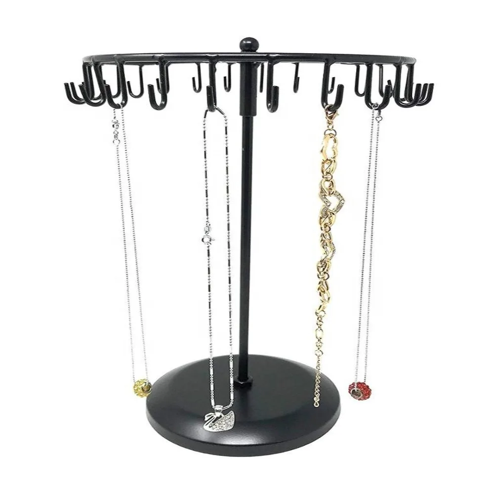 

Metal Rotating Necklace Holder Vintage 23 Hooks Jewlery Display Stand Iron Art Storage Organizer Bracelets Display Rack Chokers