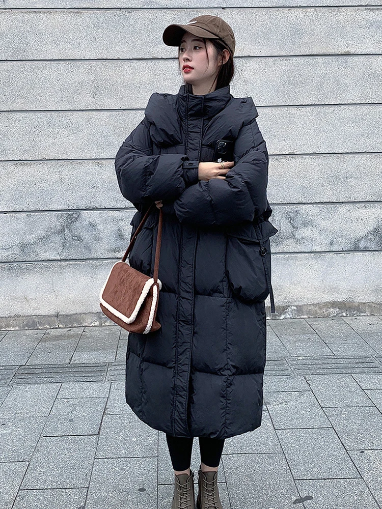 

Утепленная хлопковая куртка-пальто большого размера выше колена для женщин, новая зимняя модель в корейском стиле, с длинными рукавами, на молнии