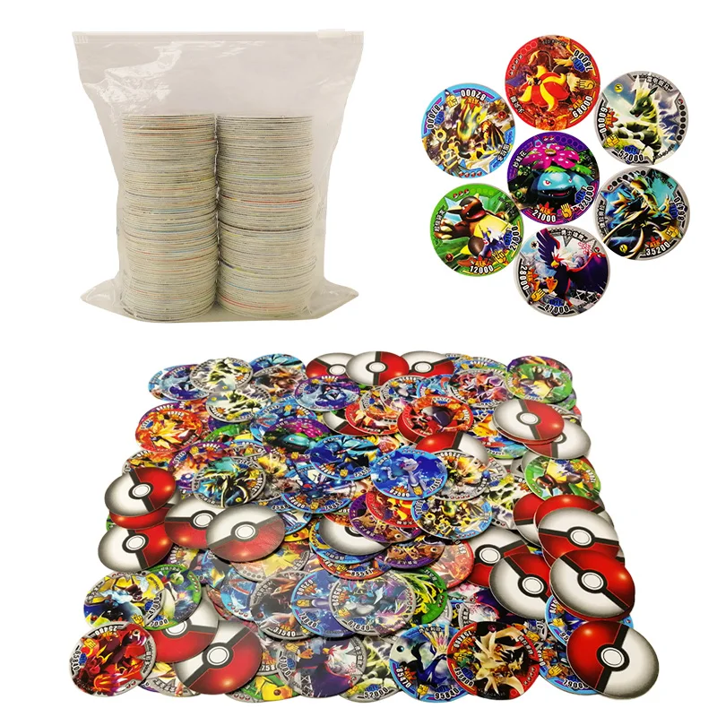 200pcs Pokemon Tazos Chinese Repeat Action Figure Game Collection 3d Round Card Toy Ball Pikachu Child Kids Birthday Xmas Gift