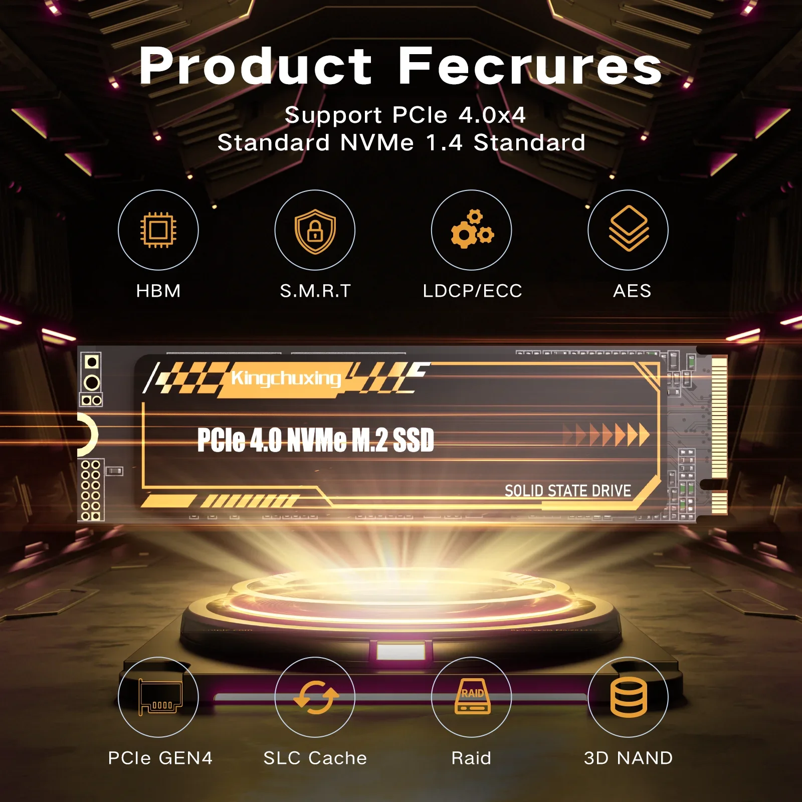 Kingchuxing M.2 NVME Gen 4 داخلي 512 جيجابايت 1 تيرا بايت 2 تيرا بايت SSD المبرد 7300 ميجا بايت لـ PS5/MAC/PC