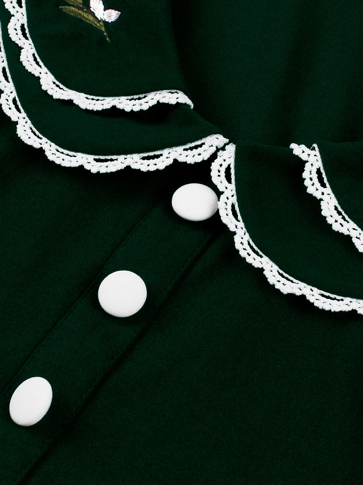 Tonval Spitzenbesatz bestickter Peter-Pan-Kragen Vintage 1950er-Jahre-Partykleidung für Frauen Knöpfe vorne mit Gürtel Midi-Swing-Kleider – Detail 21