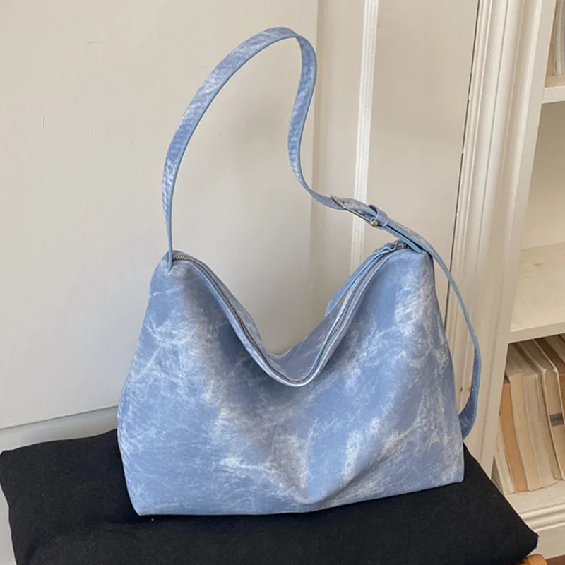 Soft Faux Suede Women Tote Bag Retro Brown Tie Dye Pattern Adjustable Shoulder Strap Daily Work Travel Bag