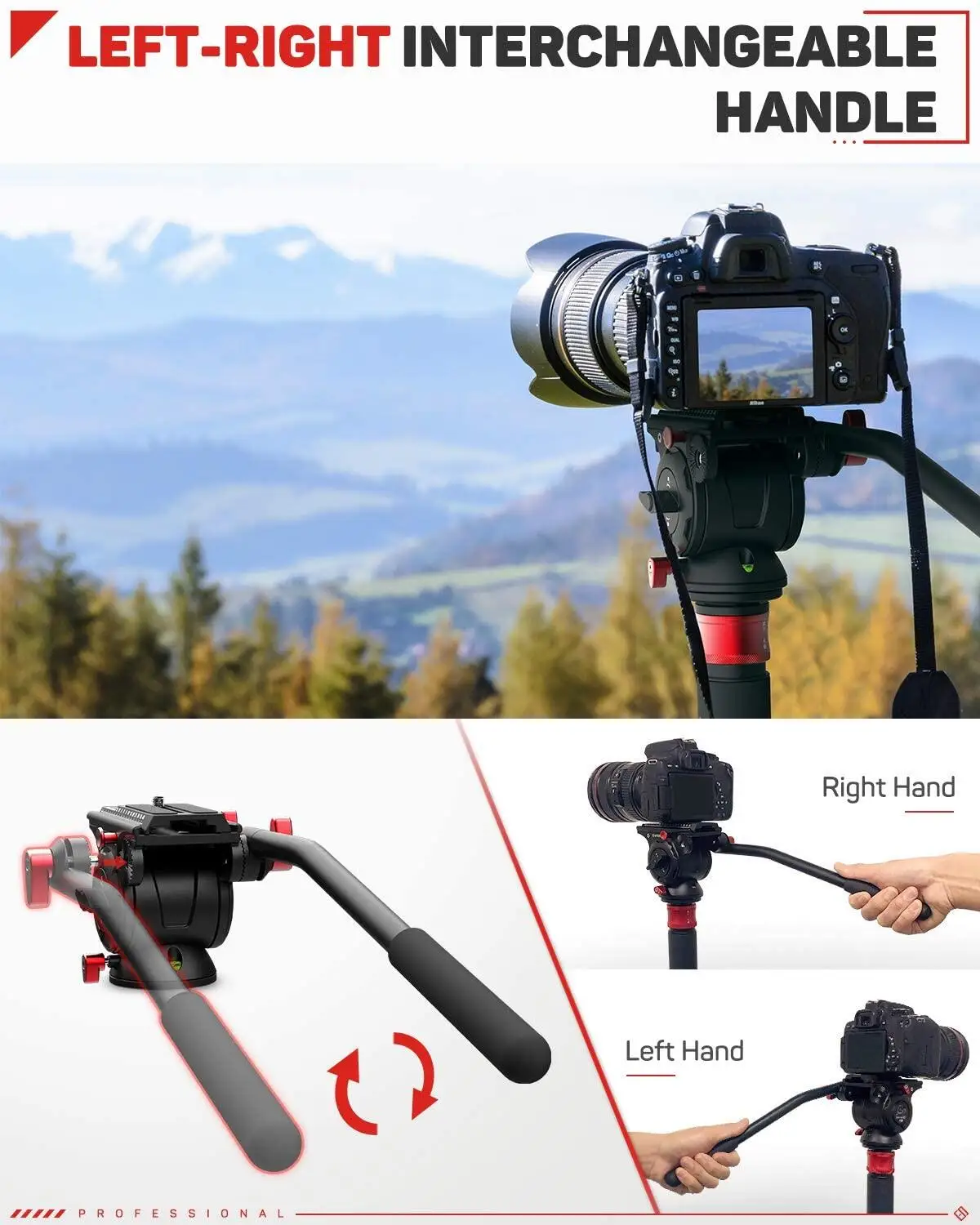 IFOOTAGE Testa fluida per fotocamere Testa professionale per videocamera DSLR Ruota 360 Base per fotocamera Monopiede e treppiedi