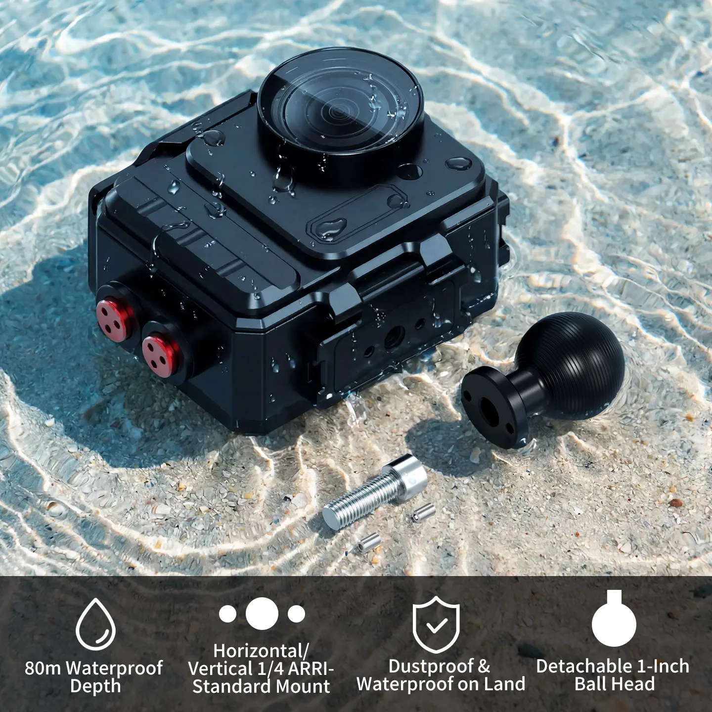 80M Wasserdichtes Unterwassergehäuse für Insta360 GO Ultra Action-Kamera, Metallkäfig mit Kugelkopfhalterung für Regen- und Fahrradfotografie – Detail 2