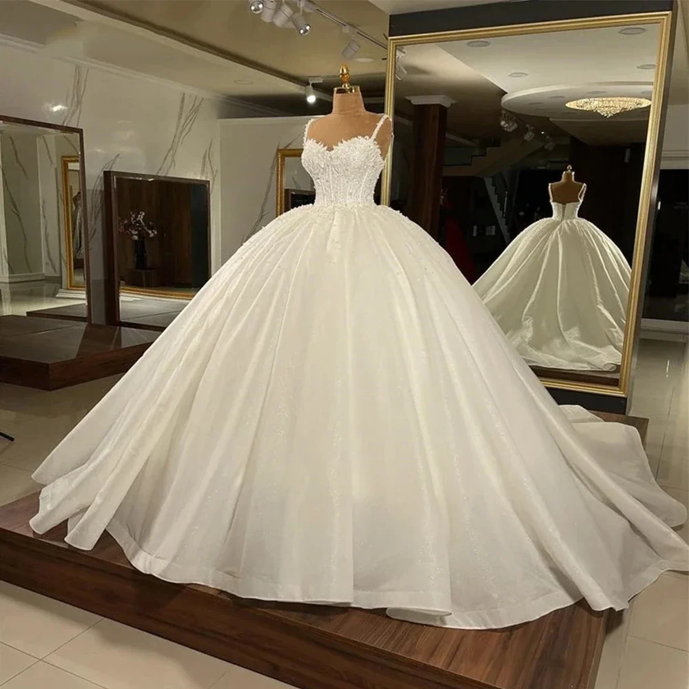 Customized Sweetheart Lace Appliqued Wedding Dresses  Bridal Gown For Women Beach Fluffy Mopping Robe Bride Dresses Vestido