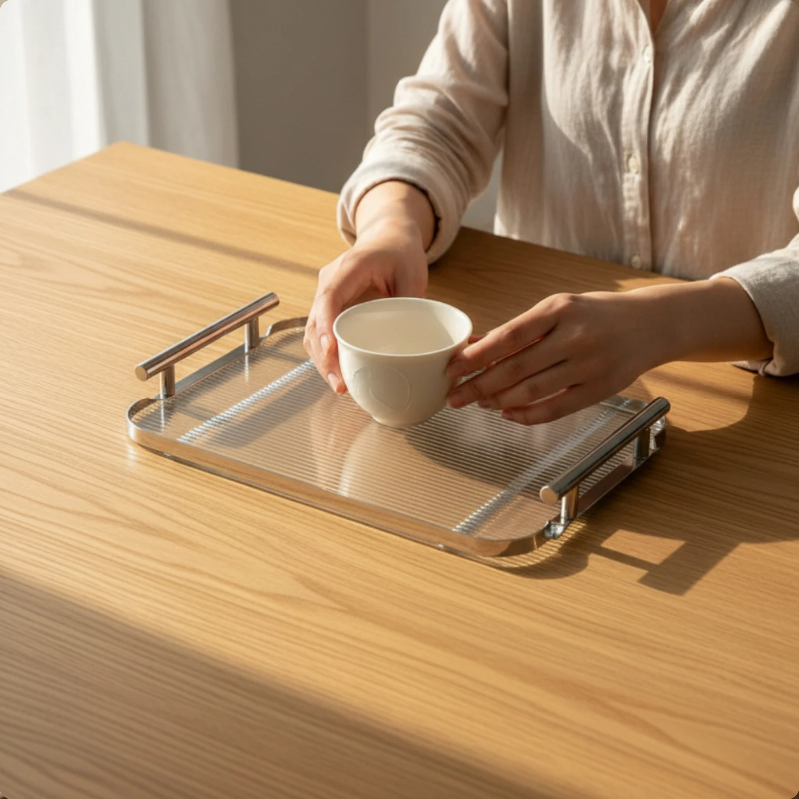 Desktop Tray Rounded Corners Serving Tray Home Organization Airy Design Desk Storage Metal Frame