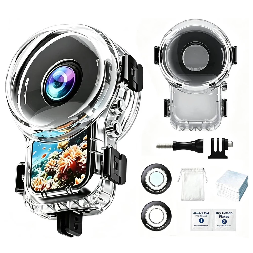 Unsichtbares Tauchgehäuse für Insta360 X6, 60m wasserdichte Abdeckung mit Halterung & professionelles Unterwasser-Objektiv-Kamera-Zubehör