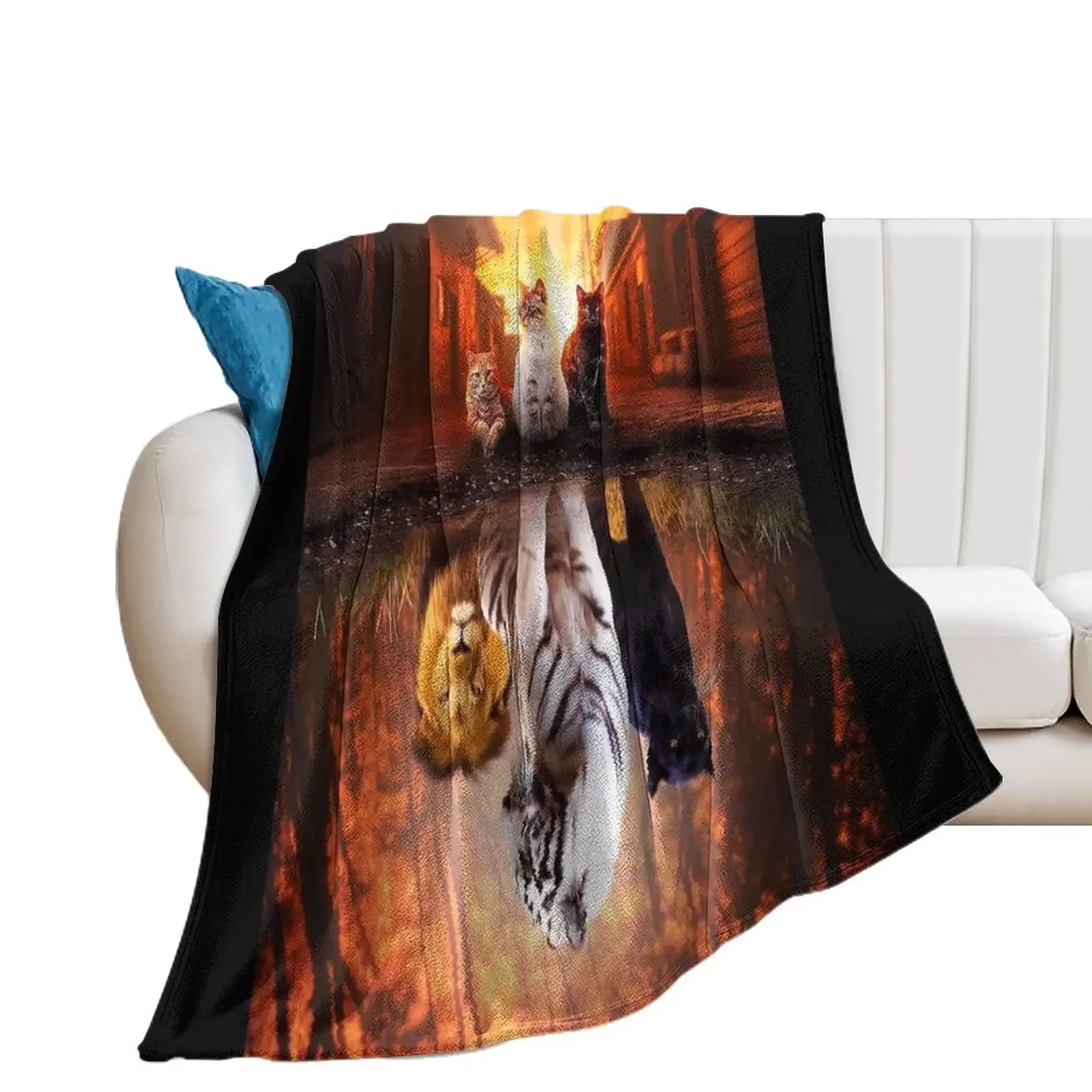 Cat vs Tiger - Cat is Tiger Reflection Throw Blanket Luxury Brand Luxury Decorative Beds Decoratives Blankets