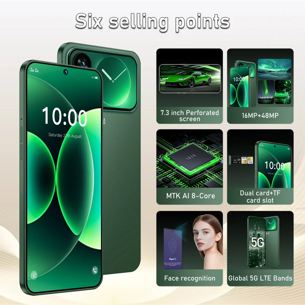 K-Touch Hot Smartphone 5G For M18 Pro Max Mobile Phones 22G+2TB Cheap Cell Phone Android Unlocked 7800mAh Battery 5G Dual Sim Card 48MP+16MP 7.3 Inch HD Full Display Face Recognition Android 15 Cell Phone