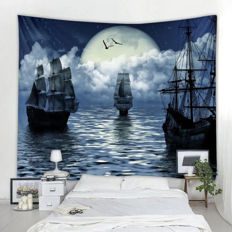 Nautical Tapestry Pirate Ship Psychedelic Hanging Cloth Living Room  Wall Decor Backdrop  Home  