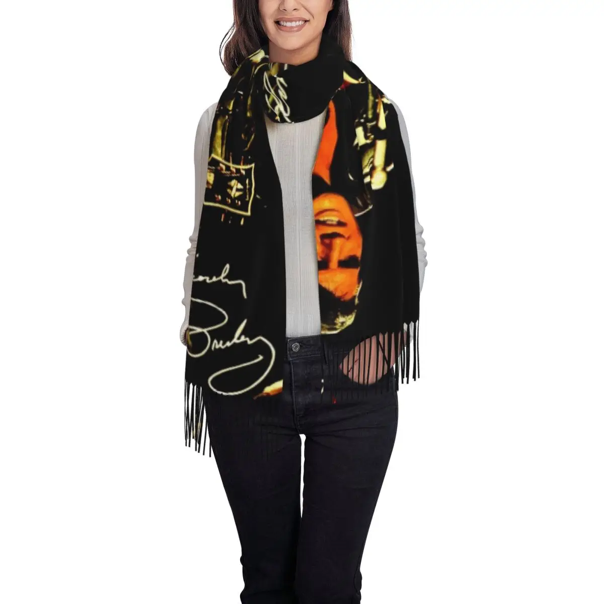 CustomAmerican Singer Actor Elvis Scarf Wrap Women Long Winter Warm Tassel Shawl Unisex And Rock King Scarves