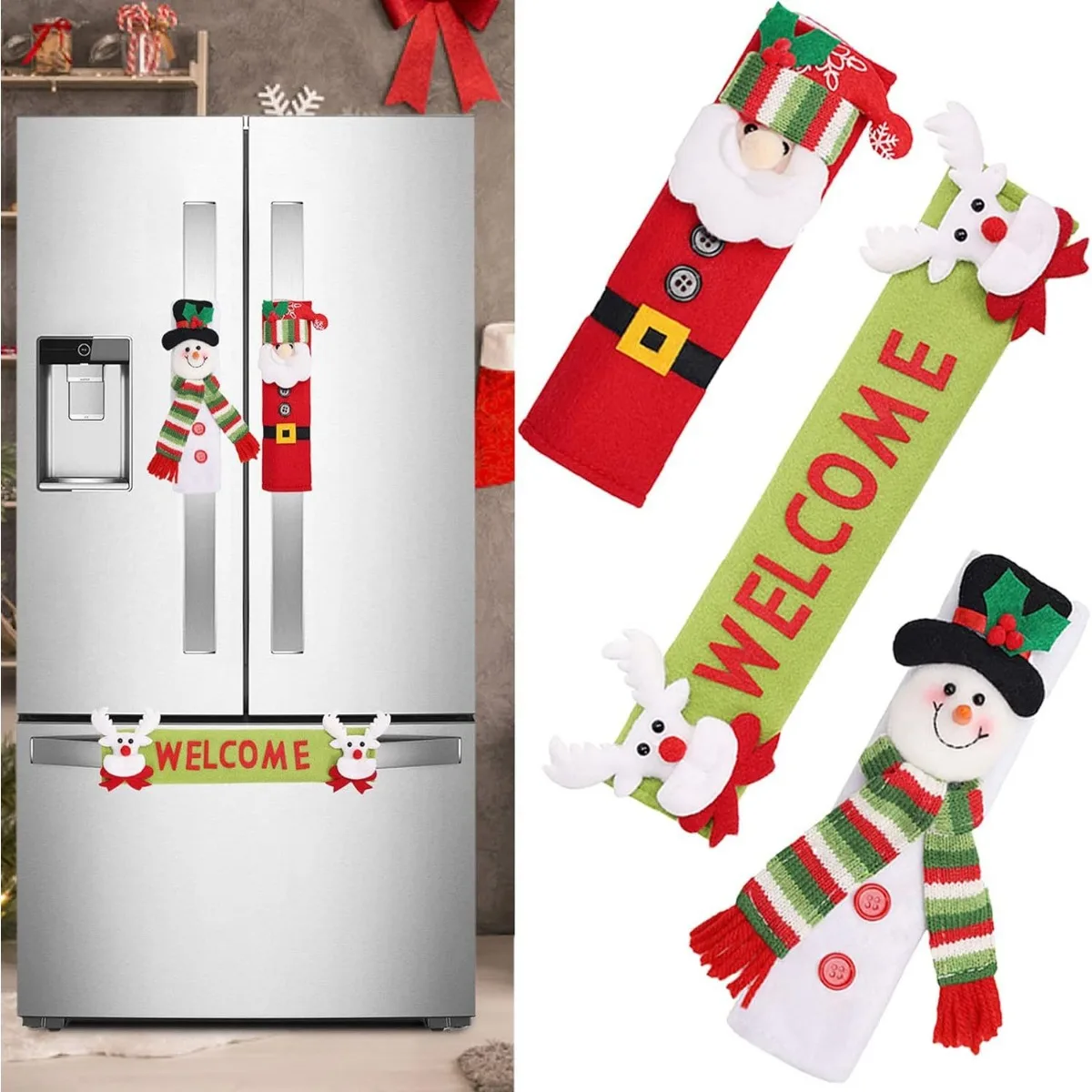 

3PCS Christmas Snowman Refrigerator Door Handle Covers Handle Covers For Kitchen Refrigerator Microwave Oven Christmas Decor