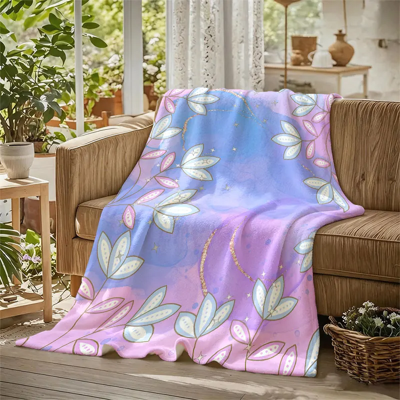 Marble Pastel Leaves Flannel Blanket Warm Soft Halloween Christmas Decorative Couch Warm Cozy All-Season Gift