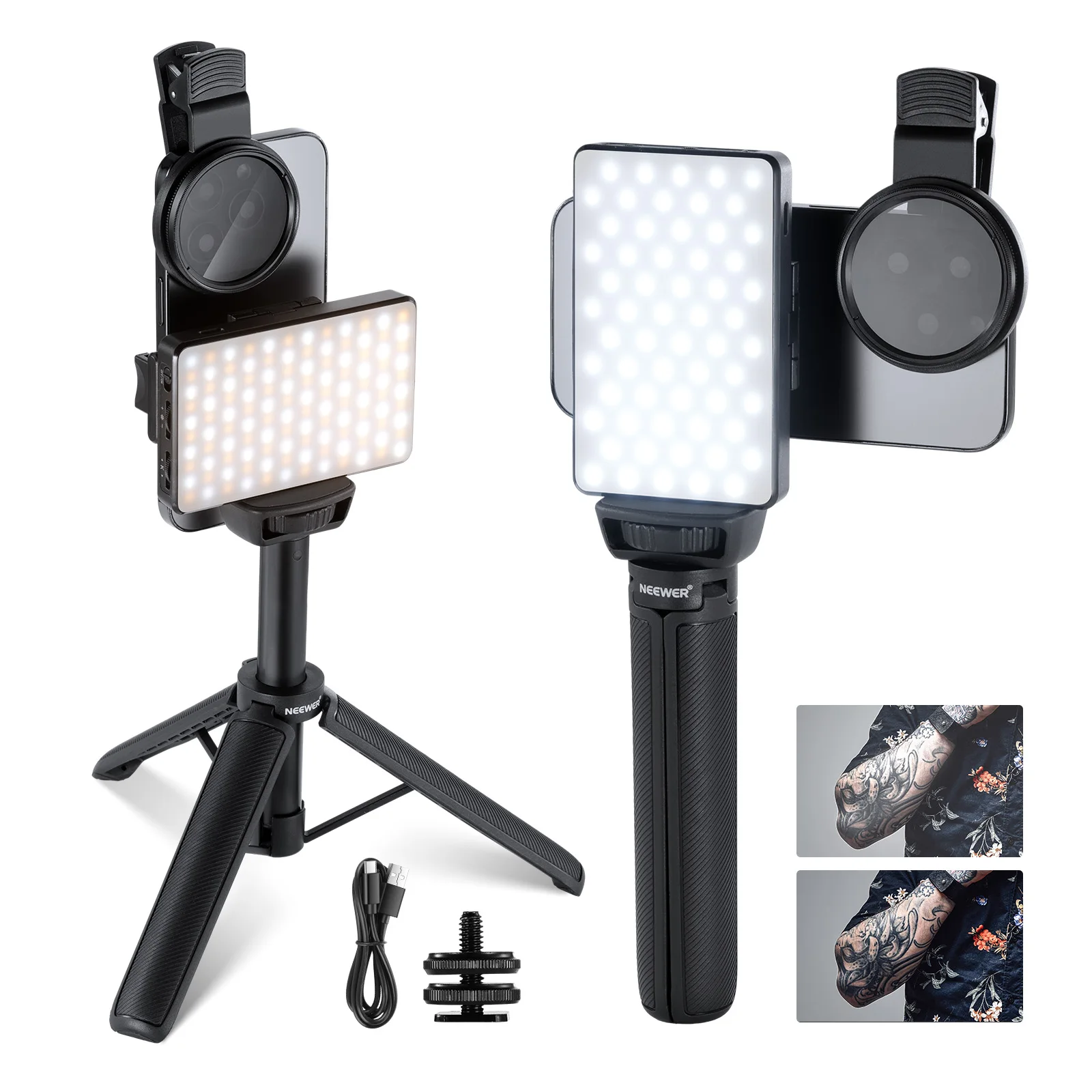 NEEWER LED-Selfie- und Tattoo-Licht, kompatibel mit iPhone, CPL-Filter/Stativständer/Telefonhalter zum Aufstecken für die Fotografie – Detail 1