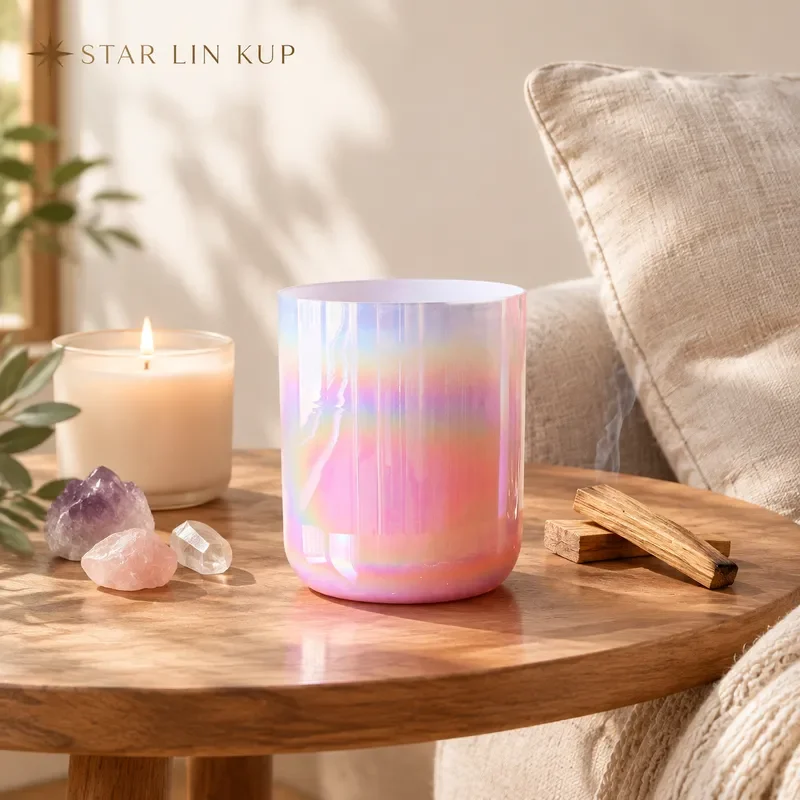 STAR LIN KUP 432Hz Crystal Singing Bowl Pink Aurora Gradient Clear Alchemy Chakra Healing Meditation Sound Therapy Yoga Gift