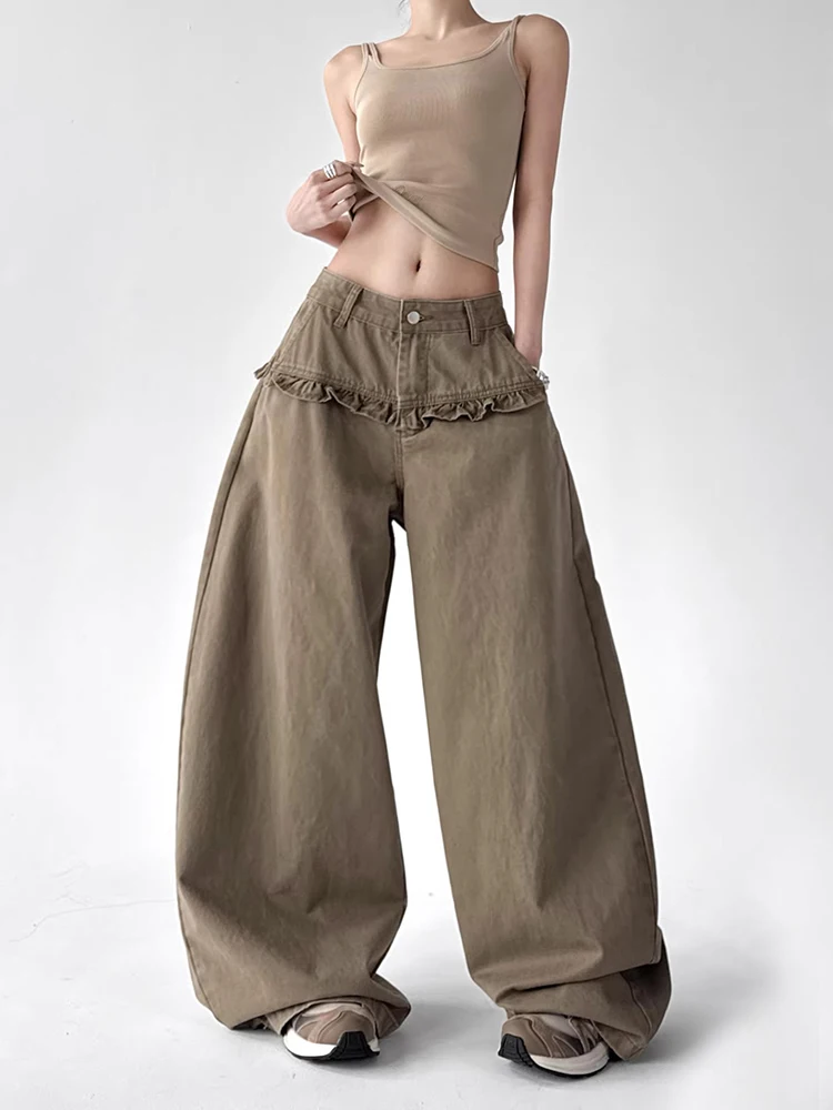 REDDACHiC Frill Trim Skirt Stitch Women Jeans Western Vintage New In Loose Carrot Fit Wide Leg Denim Pants Lounge Streetwear