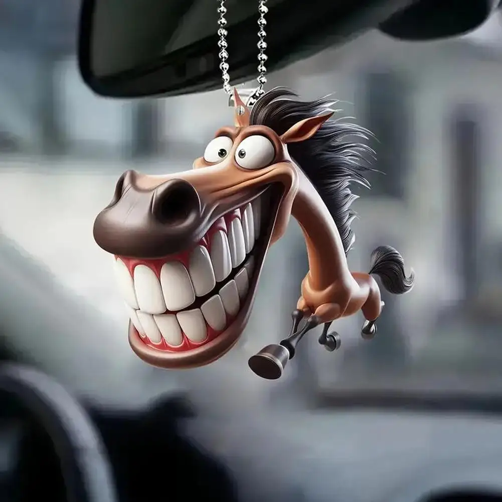 Colorful Large Mouth Horse Ornament Horse 2D Auto Interior Car Realistic Animal Hanging Ornament Car Interior Decoration Toys