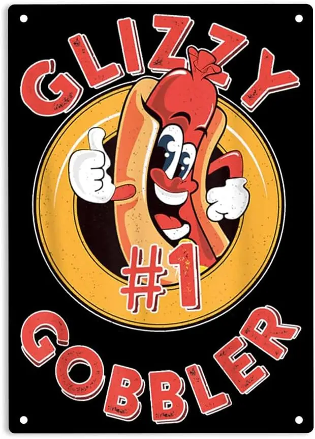 Funny Hot Dog #1 Glizzy Gobbler Signs Metal Tin Sign, Hot Dog Poster for Home Office Bar Hotel Wall Decor Plaque Sign 12x8  sign