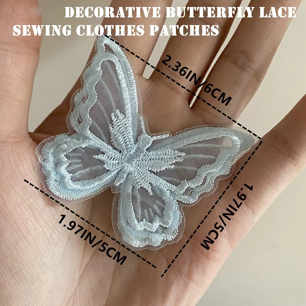 10Pcs Double Layer Mesh Lace Butterfly Patches Appliques Repair