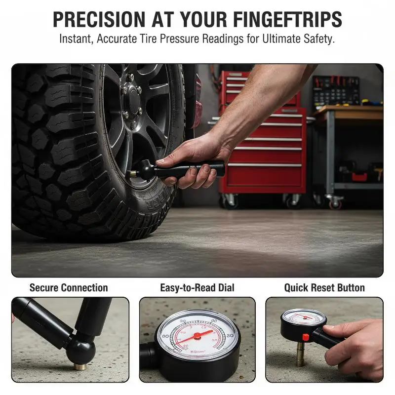 【CR】Car Tire Pressure Gauge Clear Display Dial Manometer Shockproof for Auto Motorcycle Truck Bikes Automotive DIY Tool