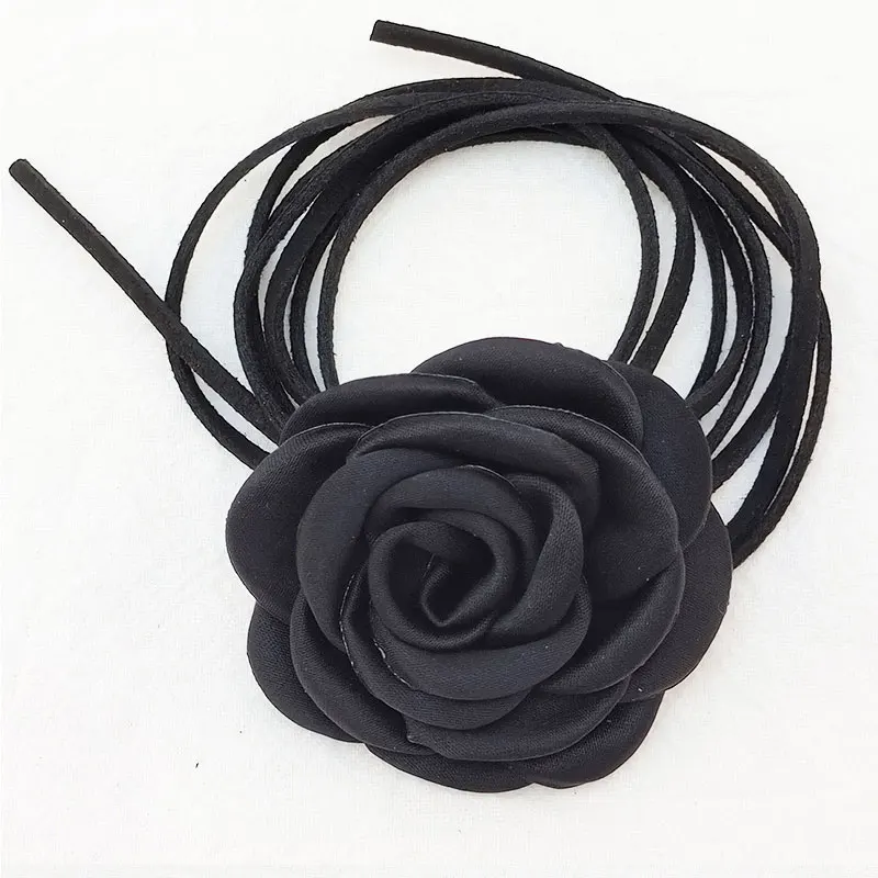 Romantic Gothic Big Rose Flower Clavicle Chain Necklace for Women Ladies Adjustable Rope Flower Gorgeous Wedding Jewelry
