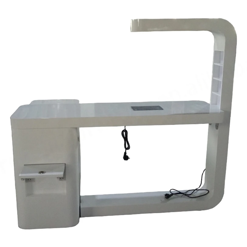 

Современный деревянный угловой L-образный маникюрный стол белого цвета с пылесосом и подсветкой для салонов красоты